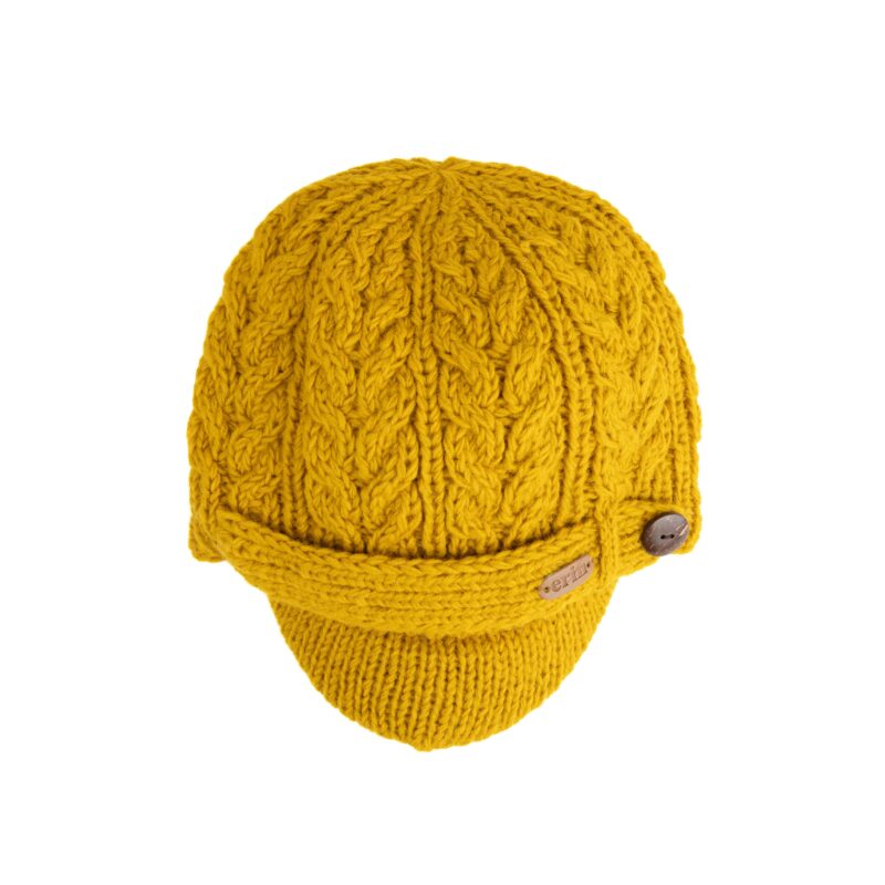 Aran Cable Peak Hat Mustard PK927