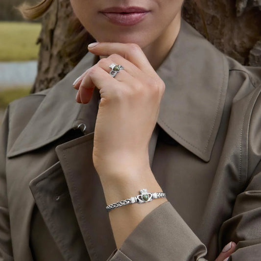 CONNEMARA MARBLE SILVER CLADDAGH BRACELET