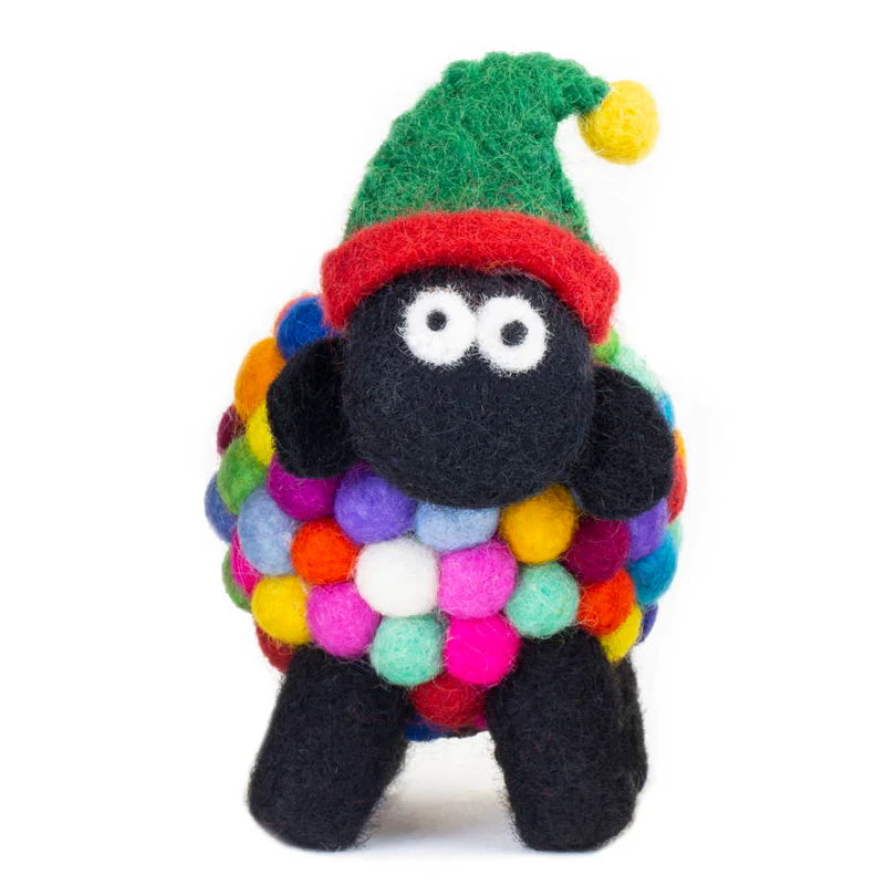 Felt Sheep Collectible with Elf Hat Medium