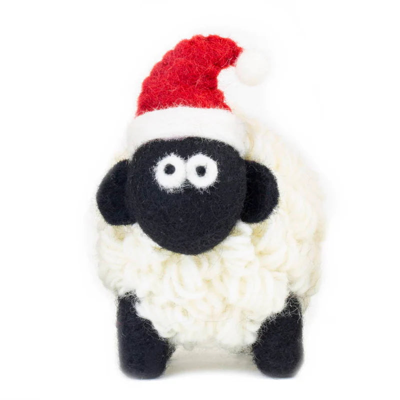 Knitted Sheep Collectible with Santa Hat Medium