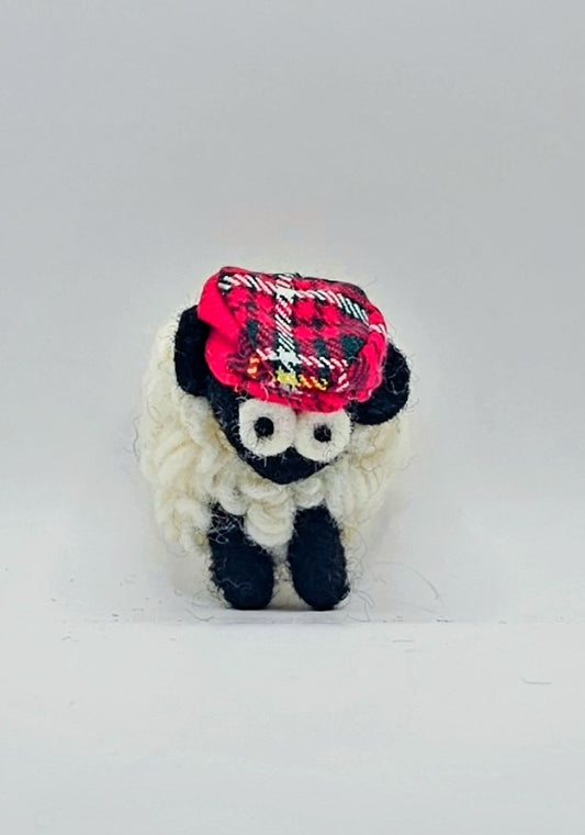 Sheep Magnet with Red Tartan Flatcap