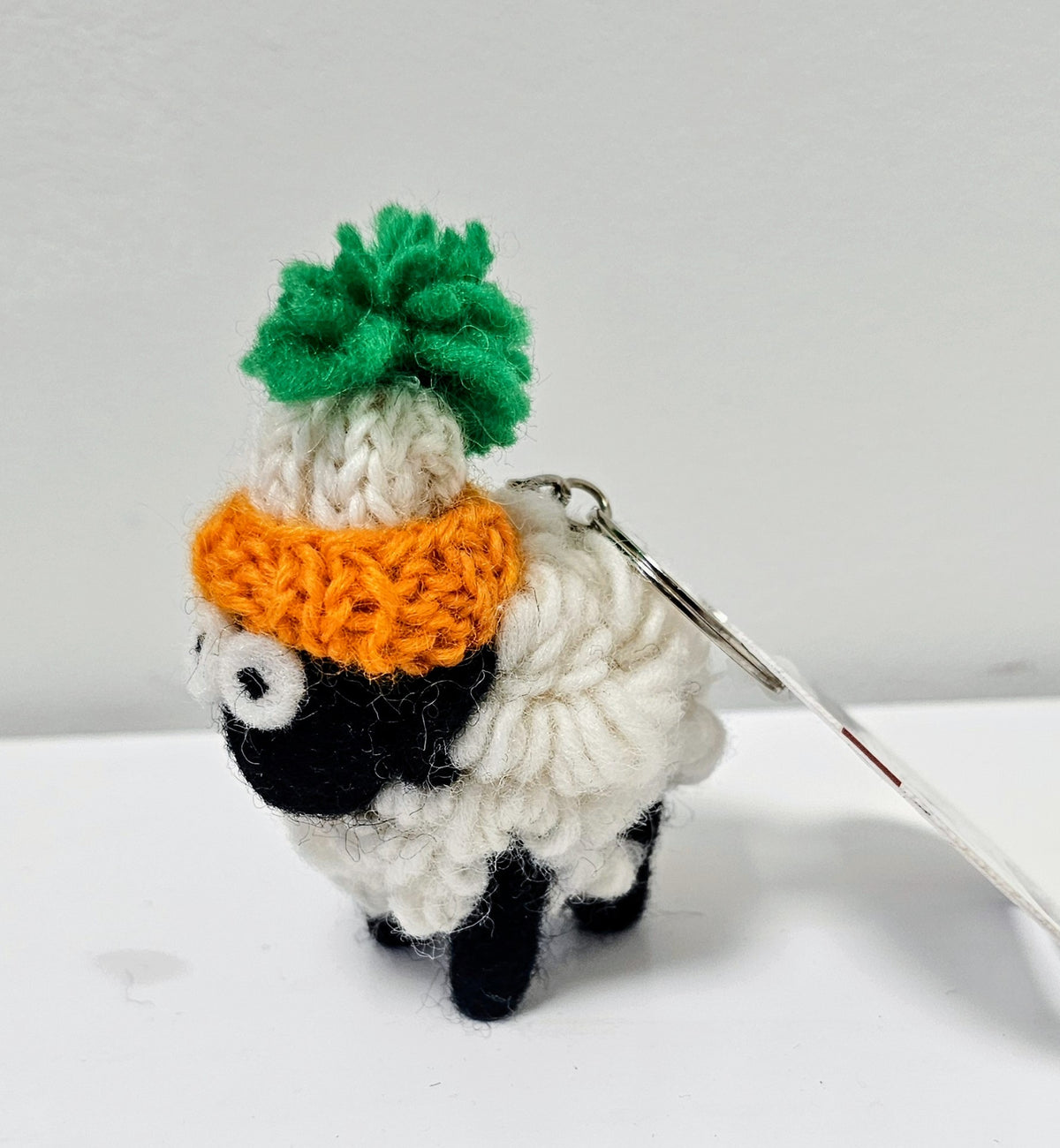 Knitted Sheep Keyring with Tri Color Bobble Hat
