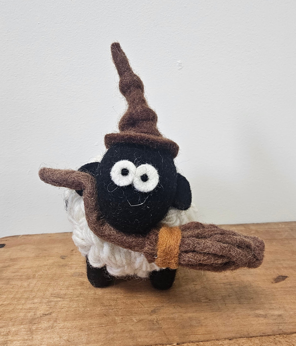 Knitted Collectible Wizard Sheep with Broom