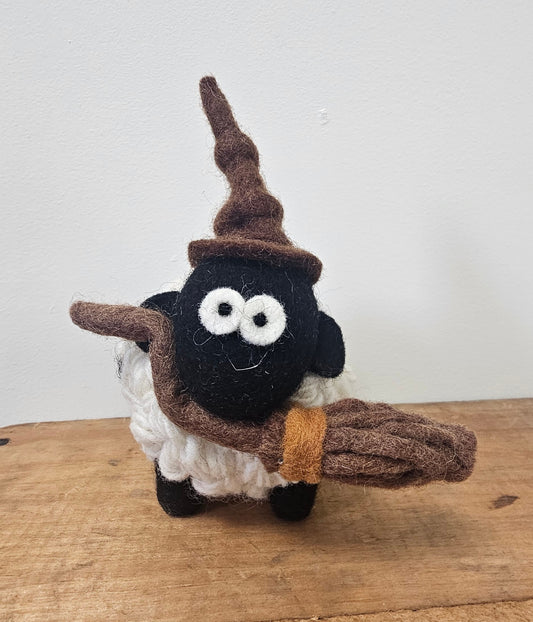 Knitted Collectible Wizard Sheep with Broom