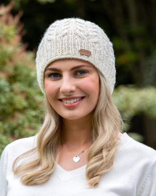 Aran Cable Pullon Hat White