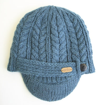 Aran Cable Peak Hat Denim Blue