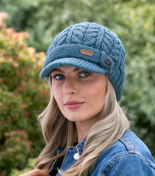 Aran Cable Peak Hat Denim Blue