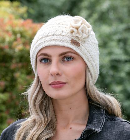Aran Trellis Design Pullon Hat White