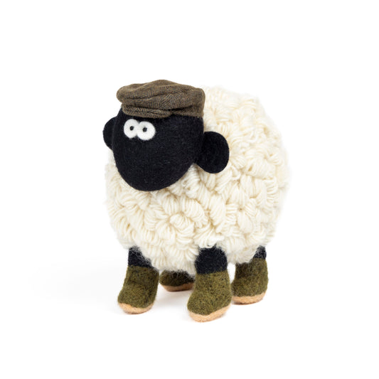 Knitted Sheep Collectible w/ Wellies & Flat Cap Green XLarge