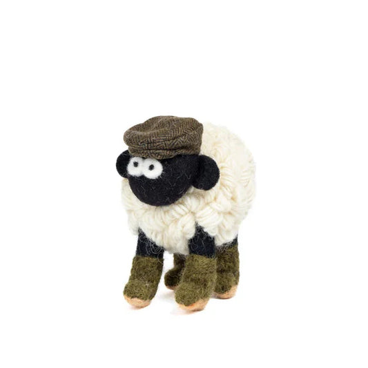 Knitted Sheep Collectible MBF w/ Boots & Flat Cap Green Medium