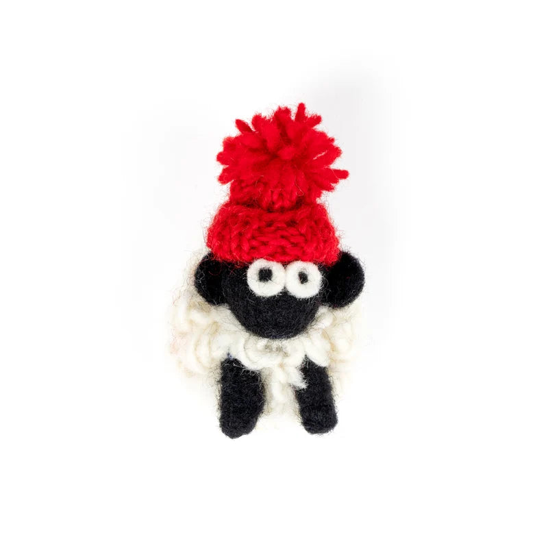 Sheep magnet Red  Knitted Bobble Hat