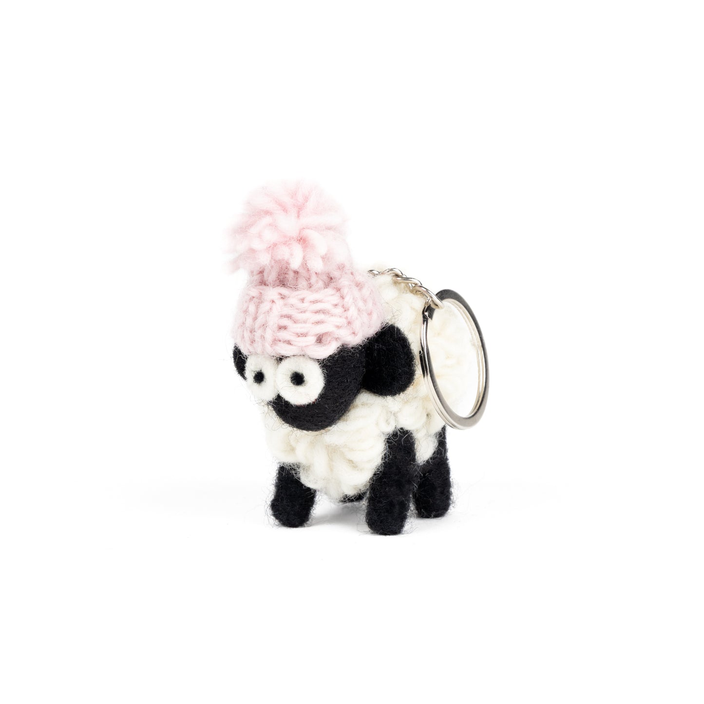 Knitted Sheep Keyring Mountain Blackface with Pink Bobble Hat