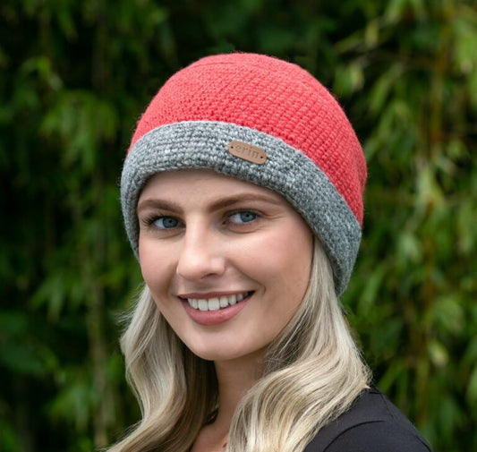 Crochet Beanie with Turn up Raspberry