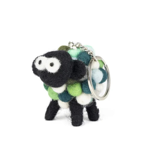 Felt Wool Standing MultiGreen Sheep Keyring