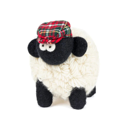 Knitted Sheep Collectible Mountain with Red Tartan Cap XLarge
