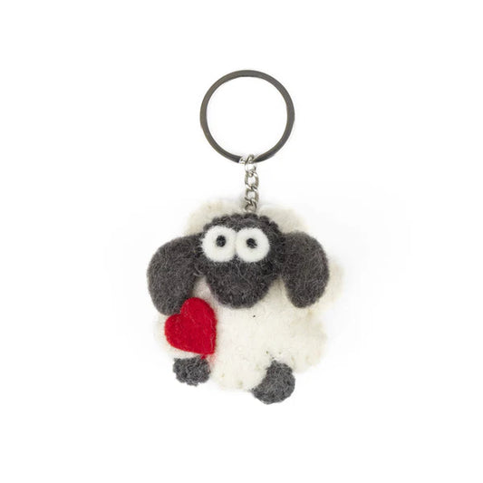 Felt Wool Sheep Keyring Heart
