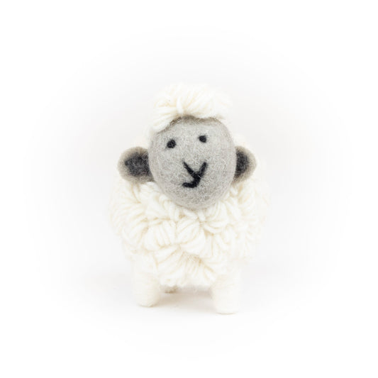 Knitted Standing Sheep White W/Grey Face Large