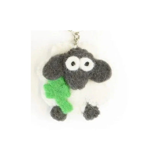 Felt Wool Sheep Keyring Shamrock