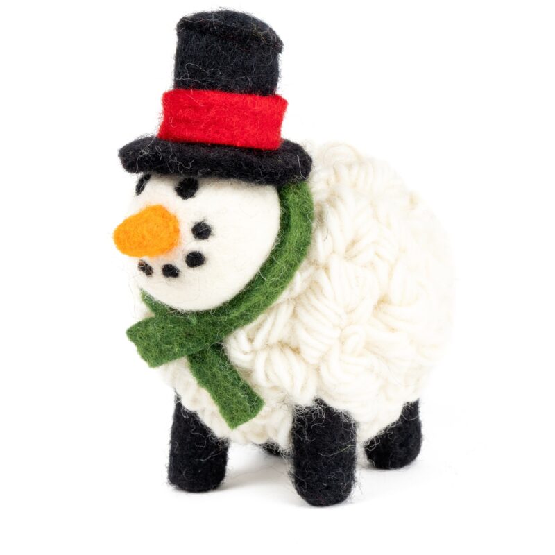 Christmas Snowman Sheep Large Hat w/Red Band  Green Scarf