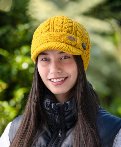 Aran Cable Peak Hat Mustard PK927