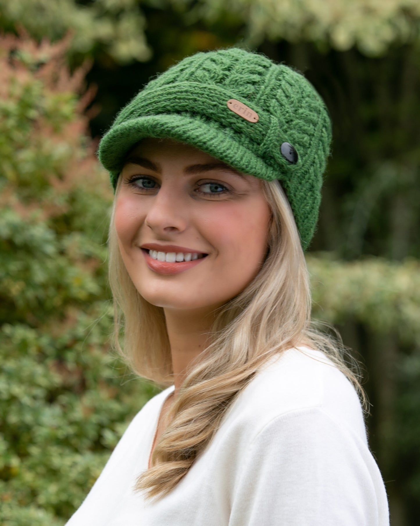 Aran Cable Peak Hat Green