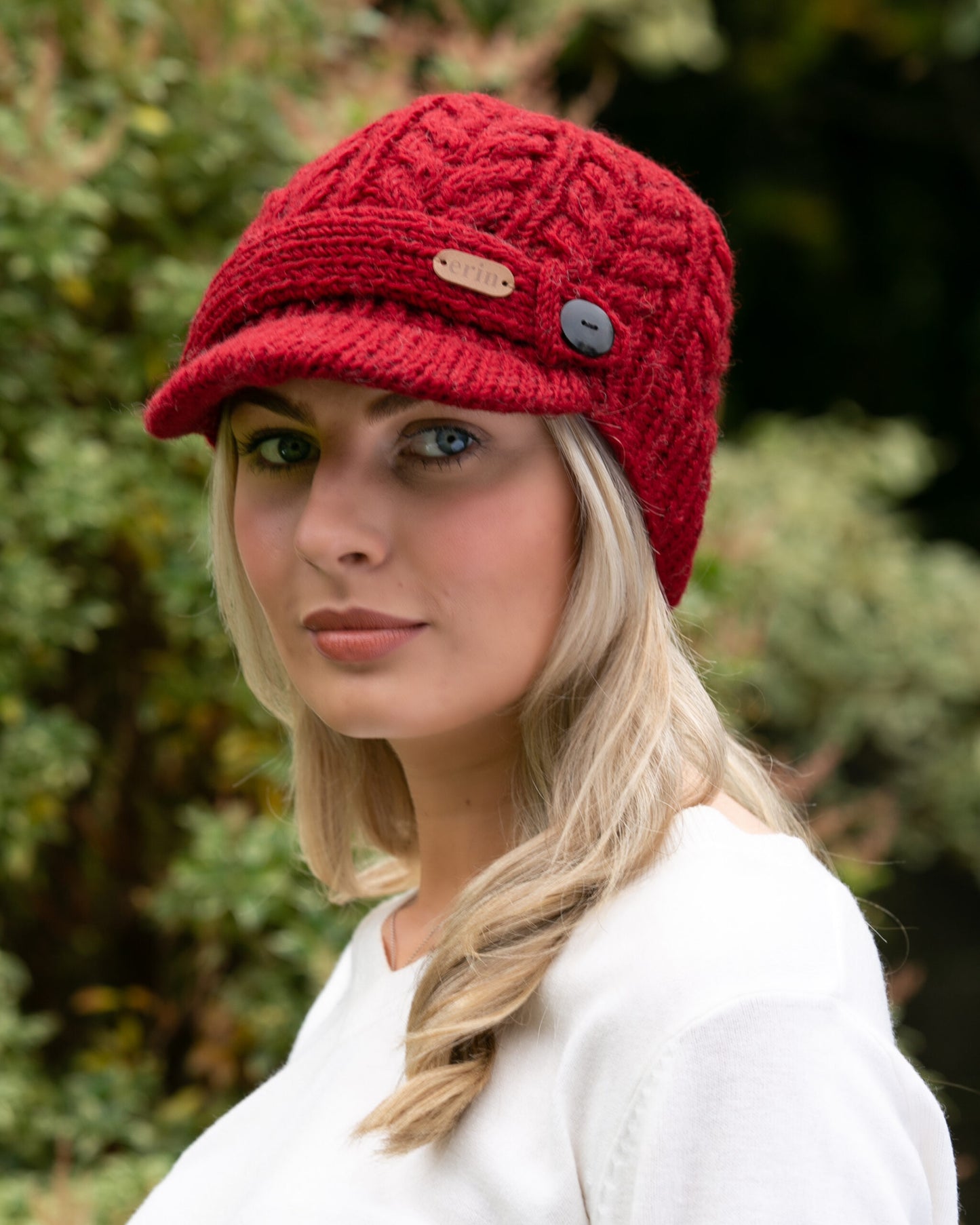 Aran Cable Peak Hat Red