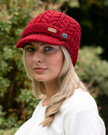 Aran Cable Peak Hat Red