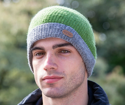 Crochet Turn Up Hat Lime Green