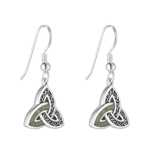 CONNEMARA MARBLE CELTIC TRINITY KNOT DROP EARRINGS