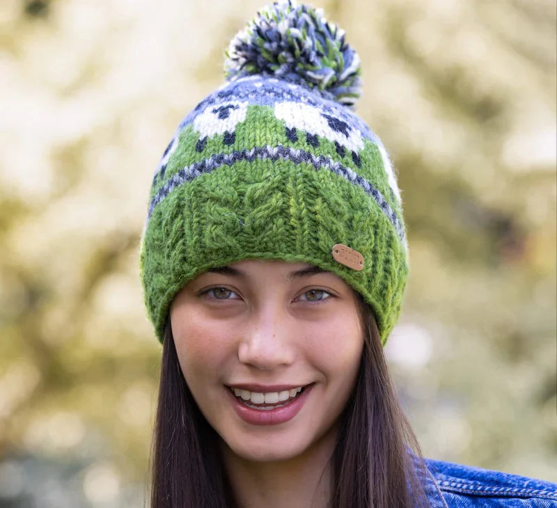 Green Sheep Bobble Hat