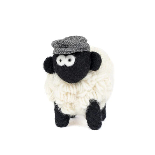 Knitted Sheep Collectible Mountain with Charcoal Flat Cap Large