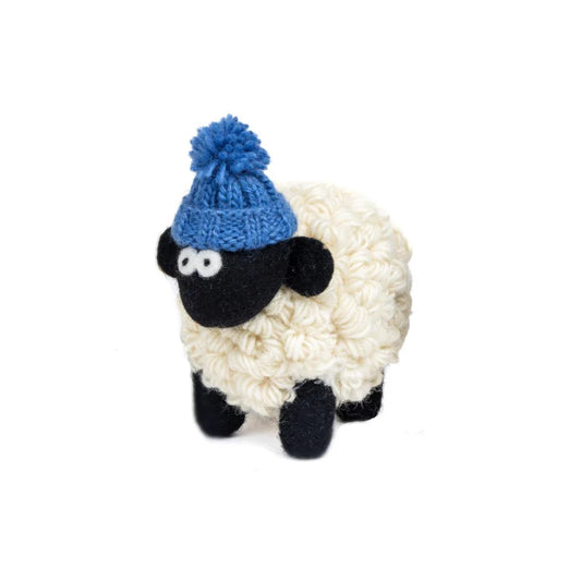 Knitted Sheep Collectible Mountain w/ Denim Bobble Hat