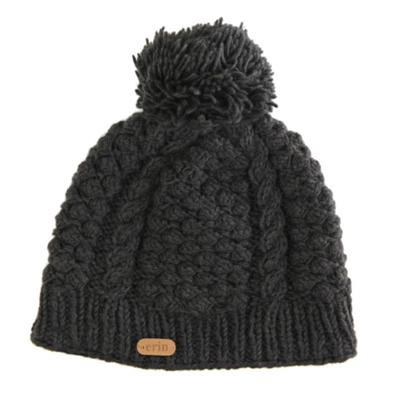 Aran Cable Blackberry Bobble Hat Charcoal