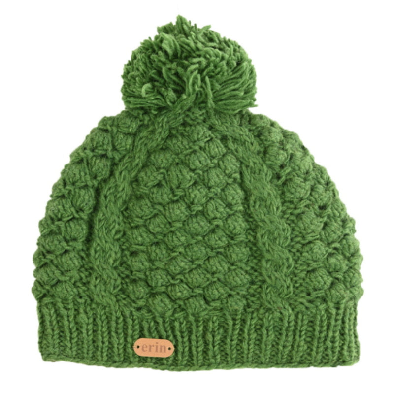 Aran Cable Blackberry Bobble Hat Green