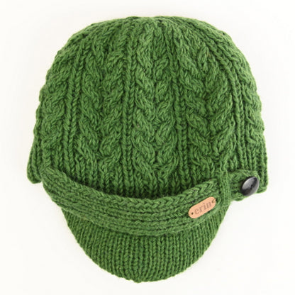 Aran Cable Peak Hat Green