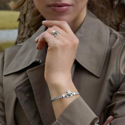 CONNEMARA MARBLE SILVER CLADDAGH BRACELET