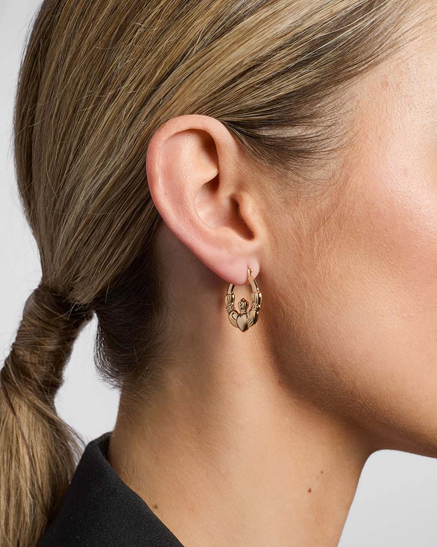 GOLD CLADDAGH HOOP EARRINGS