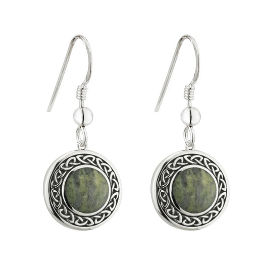 CONNEMARA MARBLE ROUND CELTIC DROP EARRINGS