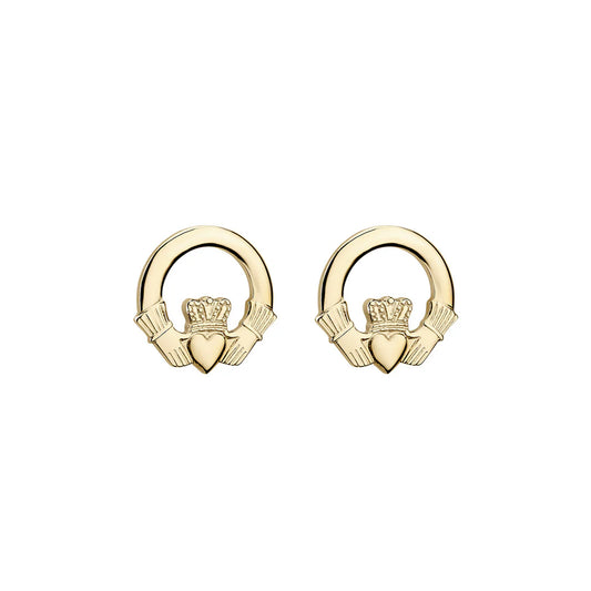 GOLD SMALL CLADDAGH STUD EARRINGS 10K