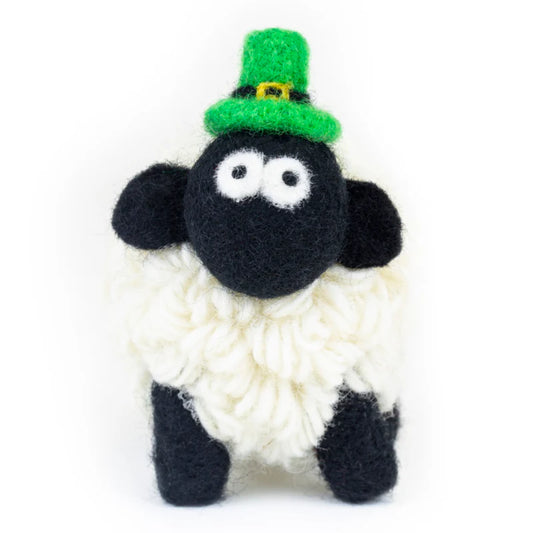 Knitted Sheep Collectible Mountain with Leprechaun Hat Large